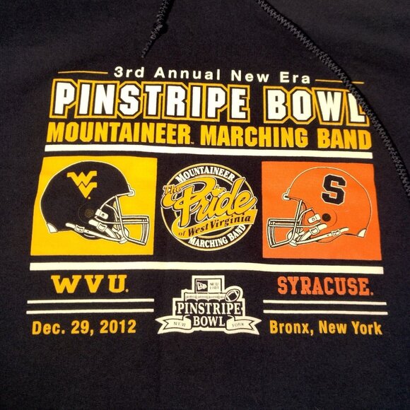 WVU Mountaineers Syracuse Pinstripe Bowl 2012 Hooded Sweatshirt L Pride Of WV - Picture 4 of 11